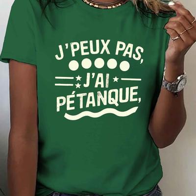 TEMU Sporty I , I Have Petanque Printed T-shirt, Short-sleeve Crew Neck Casual Top For Summer And Spring, Women's Apparel. Image