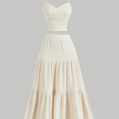 TEMU Women's Summer V-neck Sexy Backless A-line Midi Dress Set Image