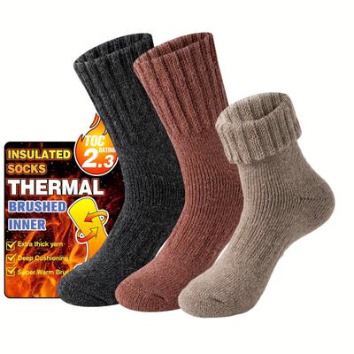 TEMU 3 Pairs Merino Wool Warm Thermal Socks For Hiking Winter Ski Thick Boot Insulated Socks For Cold Weather Image