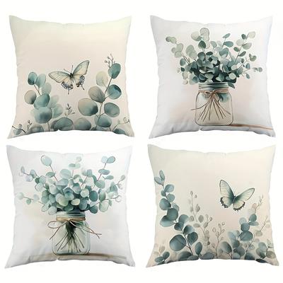 TEMU 4pcs Pillowcase, Party Holiday Gifts, Country Style, Mixed Elements, Machine Washable With Zipper Closure, Suitable For Porch Terrace Sofa Living Room Outdoors Image