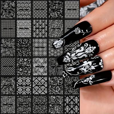 TEMU 30pcs White Lace Flower Geometric Lines And Patterns Nail Art Stickers, Valentine's Day 3d Nail Decoration Image