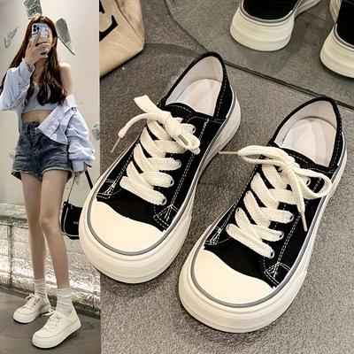 TEMU Women's Plus Size Lightweight Casual Sneakers - Retro Low-top Lace-up Shoes With Breathable Fabric Upper & Durable Rubber Sole, For Casual Attire (north America Collection) Image