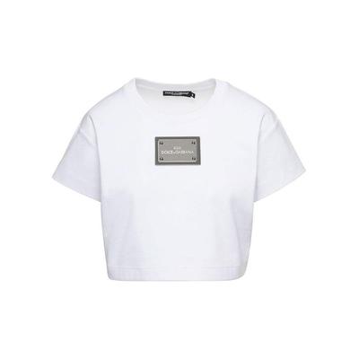 Logo Plaque Cropped T-Shirt - White - Dolce & Gabbana Tops
