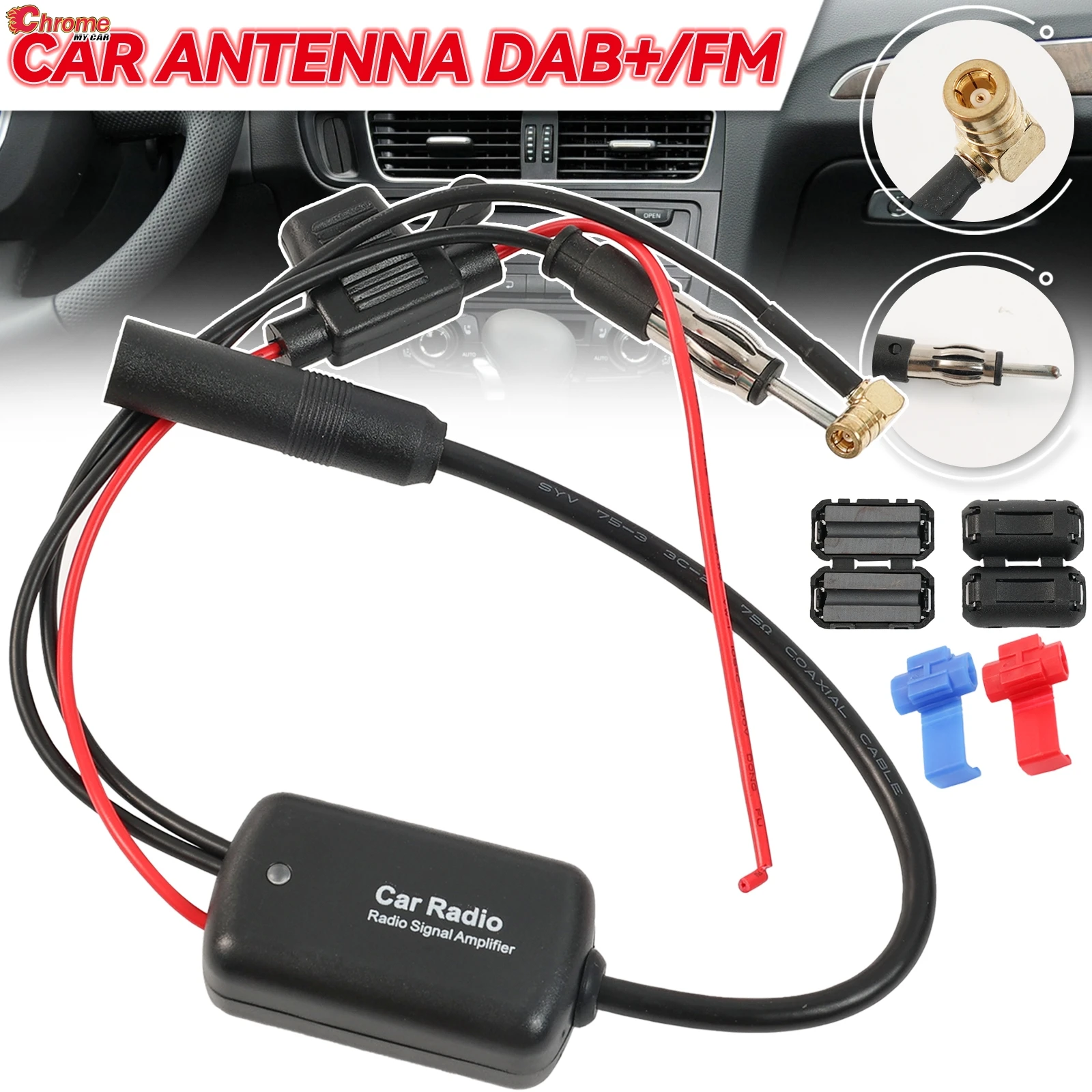 Auto Stereo Antenne DAB + FM Antenne Splitter Kabel Adapter 12V Radio Signal Verstärker Antenne Signal Booster FM/AM Auto Zubehör Image