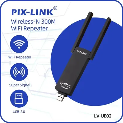 PIX-LINK UE02 USB Wireless Router'S WiFi Repeater Powered Wi-Fi Range Extender 300Mbps Signal Verstärker Dual Antennen für Laptop
