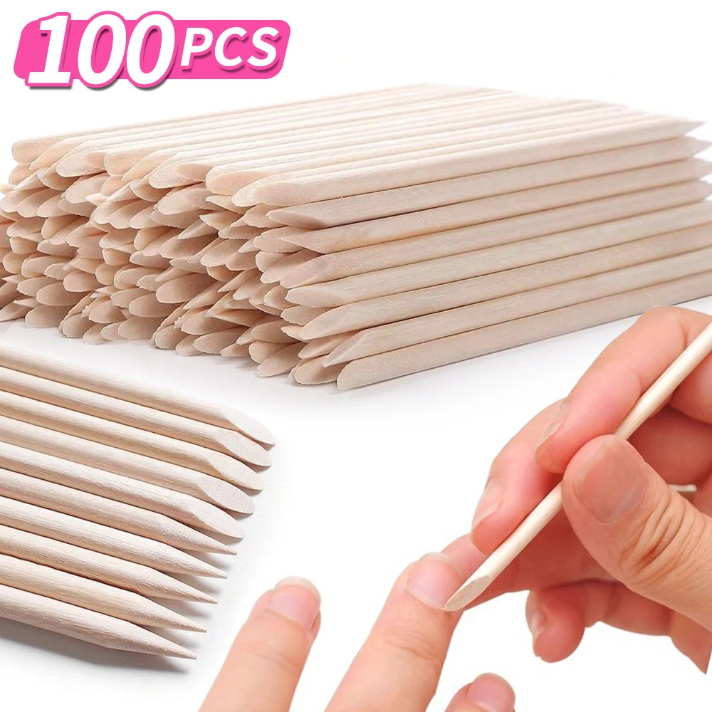 100 Stück orangefarbene Holzstäbchen für Nägel, doppelseitiger Nagelhautschieber, Entferner, Nagelkunst, Maniküre, Pediküre-Werkzeug für Maniküre und Pediküre