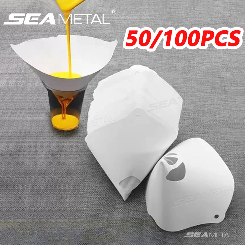 SEAMETAL 50/100Pcs Einweg Autolack Spray Mesh Papier Filter Reinigung Sieb Trichter Farbe Filter Papier Trichter Werkzeug kits Image