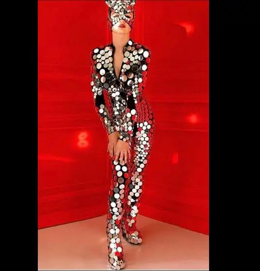 Runder Spiegel-Overall für Damen, Sängerin, Kostüm, Katze, Bühne, Nachtclub, Tanz Image