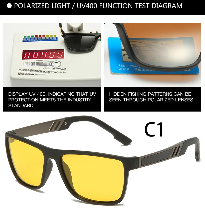 2025 neue Männer Polarisierte Sonnenbrille Mode Frauen Quadratische Gelbe Linse Sonnenbrille Retro Männer Outdoor Angeln Brillen Uv400 Glas Image