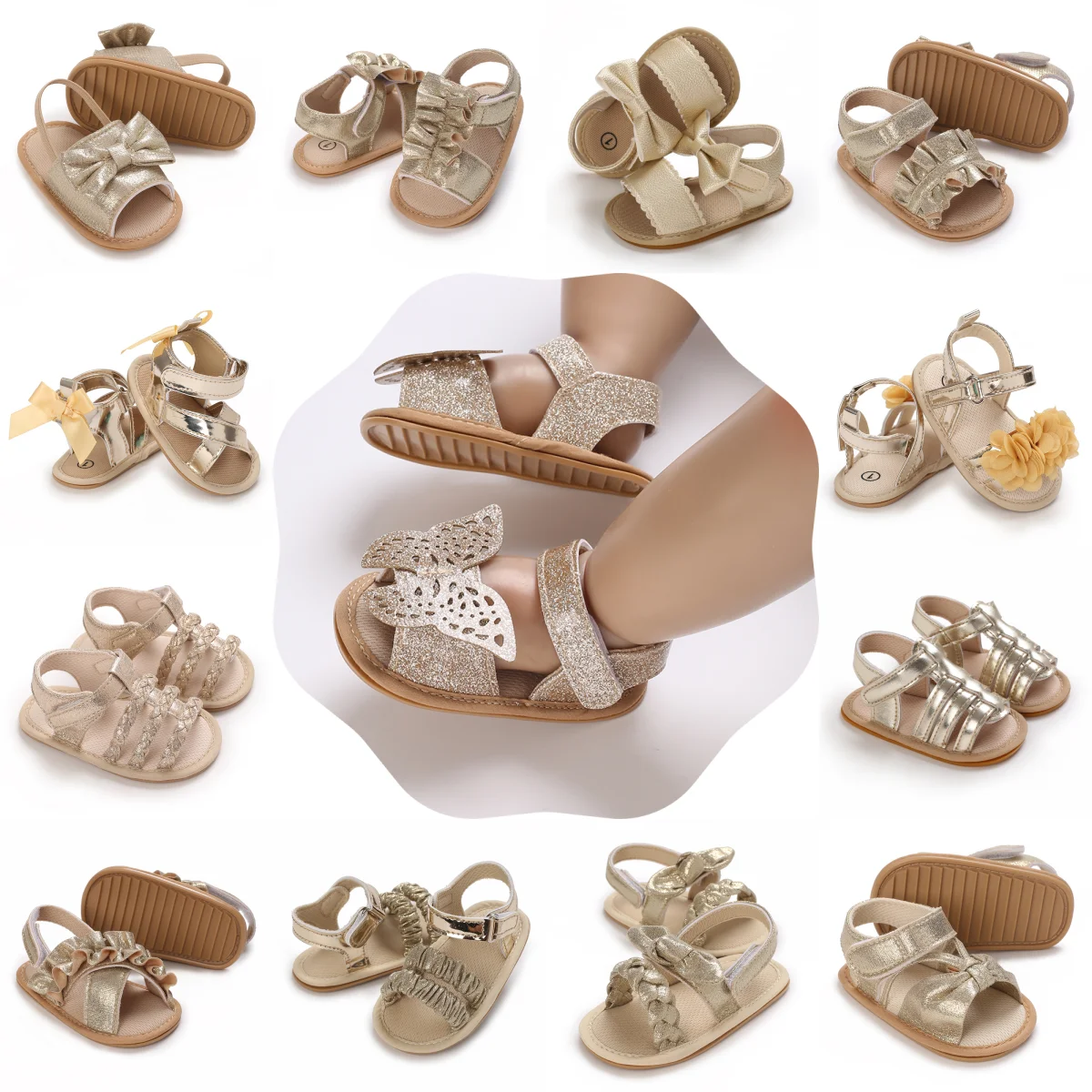 0-1Year Baby Nette Vorschule Sommer Sandalen Gold Prinzessin Casual Weiche Gummi Sohle Anti Slip Einzelnen Schuhe Mädchen Jungen wanderschuhe Image