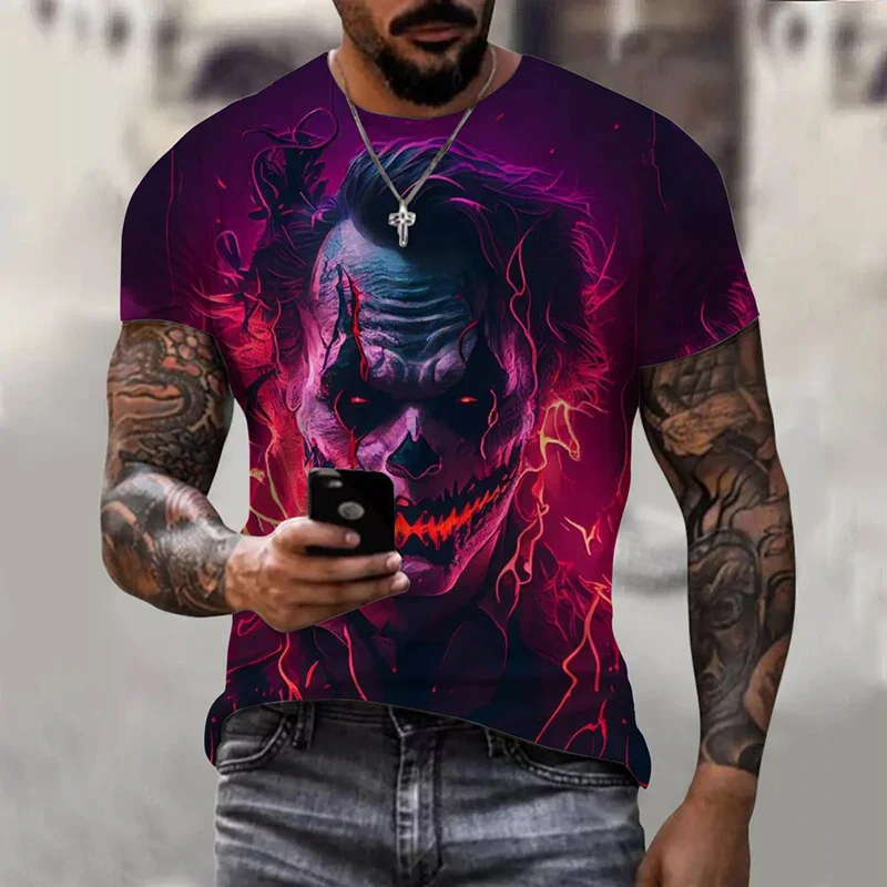 Straße Hip Hop Clown Muster männer T-Shirts Sommer Kurzarm 3D Druck Horror Stil Buffoon Männlich T 6XL Plus Größe Casual tops