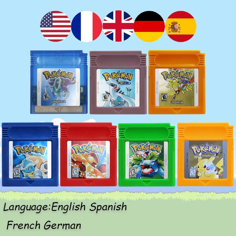GBC Pokemon-Patronenpaket Rot/Blau/Kristall/Gold/Silber/Gelb/Grün mit mehreren Sprachen Image