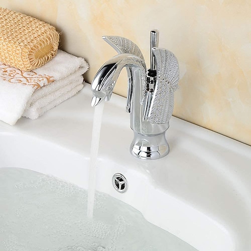 Waschbeckenarmatur - Klassisch Chrom / Antikes Messing / Galvanisiert Mittelset Einhebel EinlochBath Taps Image