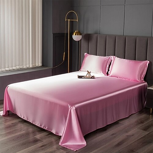 Eis-Seide Bettlaken Einzelstück Satin Stoff Kühler Seidenbettlaken Imitationsseiden Bettlaken Kissenbezug Drei-teilige Set Image