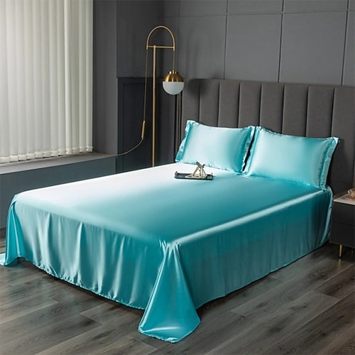 Eis-Seide Bettlaken Einzelstück Satin Stoff Kühler Seidenbettlaken Imitationsseiden Bettlaken Kissenbezug Drei-teilige Set Image