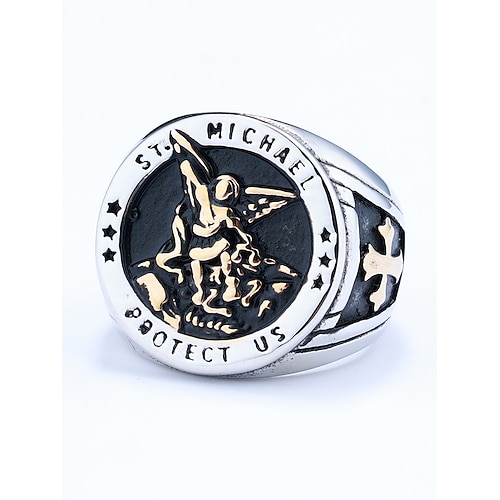 St. Michael-Schutzring für Männer – religiöser Siegelring aus Edelstahl, katholischer Vintage-Schmuck für Glauben, Schutz und den Alltag Image