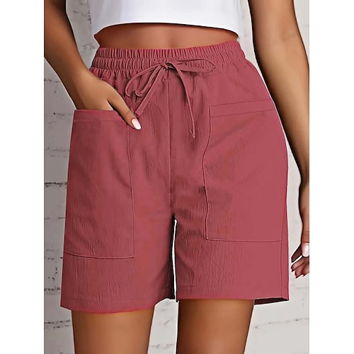 Damen Bermudashorts Stoffhosen Komfort Lässig / Sportlich Kurz Hohe Taille Einfach Kordelzug Alltagstauglich Blau Karminrot Aprikose Schwarz Sommer Normale Passform Image