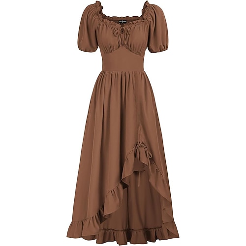 Retro Vintage Mittelalterlich Renaissance Keltisches Kleid Wikinger Elfen Kostüm Damen Keltisch Seeräuber Fantasie Halloween Karneval Maskerade LARP Erwachsene Kleid Image