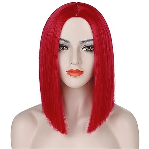 Schwarze Bob-Perücken für Frauen, kurzer, glatter Bob ohne Pony, Mittelscheitel, schulterlang, hitzebeständige Kunsthaarperücken für den täglichen Gebrauch bei Partys, Cosplay und Halloween Image
