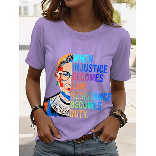 Damen T Shirt Druck Grafik Buchstabe Stilvoll Klassisch Lässig Kurzarm Rundhalsausschnitt Normale Oberteile Täglich Blau Schwarz Weiß Rosa Purpur Sommer Frühling Image