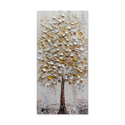 handgefertigtes Ölgemälde auf Leinwand, Wandkunst, Dekoration, abstrakte goldene Baumstruktur für Heimdekoration, gespannter Rahmen, hängendes Gemälde/gerolltes rahmenloses, ungedehntes Gemälde Image