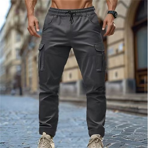 Herren Cargo-Hosen Hose Kordelzug Mehrere Taschen Klappentasche Einfach tragbar Outdoor Täglich Campen und Wandern Mode Klassisch Armeegrün Schwarz Image