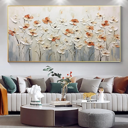 handgemachtes Ölgemälde Leinwand Wandkunst Dekoration moderne abstrakte 3D-Palettenmesserblumen für Wohnzimmer Wohnkultur gerolltes rahmenloses ungedehntes Gemälde Image
