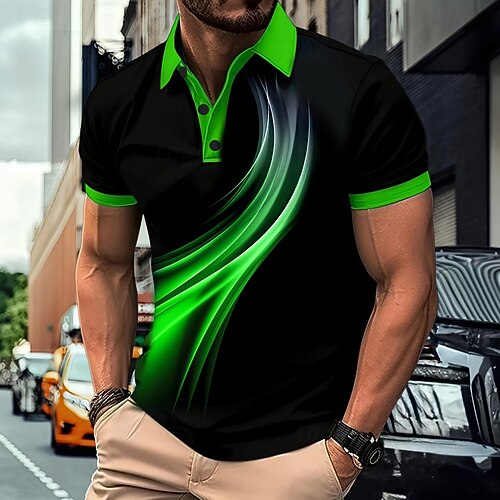 Herren Geometrisch Linie Polo Kurzarm Polo-Shirts Hemden mit Kragen Business-Casual Outdoor Athleisure Alltagskleidung 3D-Druck Sommer Rote Blau Purpur Image