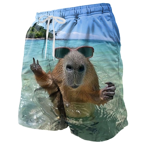Herren Lustig Wasserschwein Badehosen Badeshorts Boardshorts Mittlere Taille Streetwear Hawaiianisch Strandurlaub Seitentaschen Netzfutter Elastischer Kordelzug in der Taille Designer Bekleidung Image