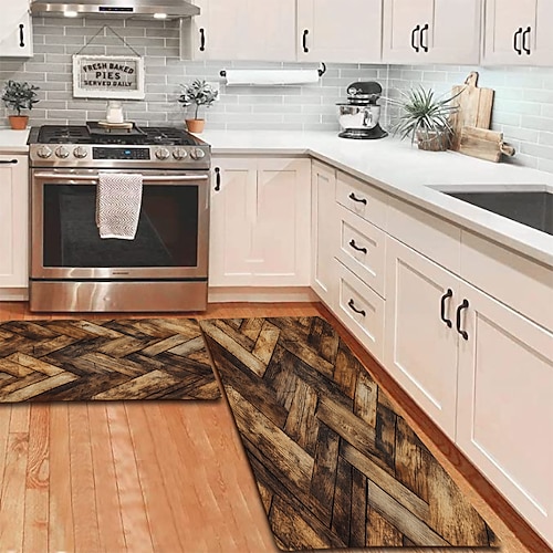 Küchenmatte mit Holzstruktur, Flurteppiche, waschbar, für Schlafzimmer, Wohnzimmer, Küche, Badezimmer, rutschfeste Fußmatten Image