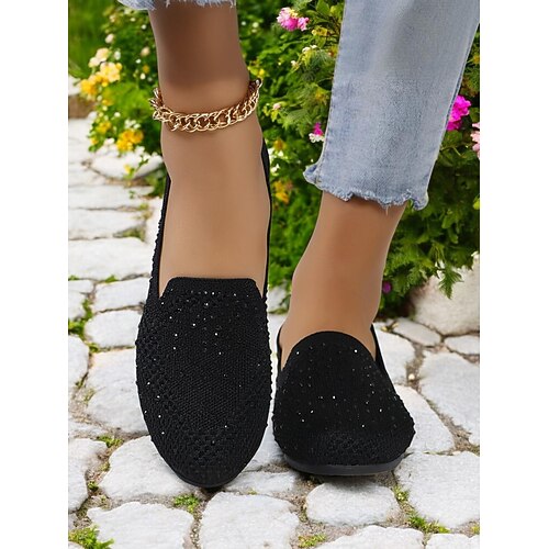 Glitzernde Flyknit-Ballerinas für Damen mit Strasssteinen – stylische Schlupfschuhe für die Freizeit Frühlingsausflüge Image