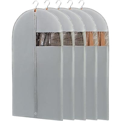 5er-Pack Kleidersäcke zum Aufhängen von Kleidung, Anzugsäcke zur Aufbewahrung im Schrank und für unterwegs, graue Anzugshüllen mit transparentem Fenster für Mäntel, Jacken, Hemden Image