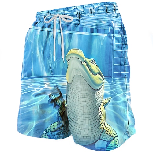 Herren Krokodil Ozean Meeresbewohner Badehosen Badeshorts Boardshorts Mittlere Taille Streetwear Hawaiianisch Strandurlaub Seitentaschen Netzfutter Elastischer Kordelzug in der Taille Designer Image