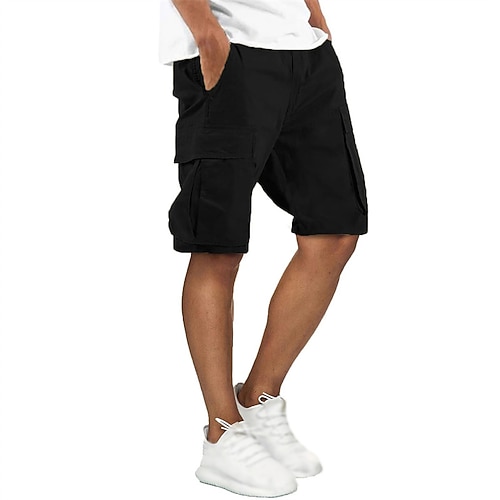 Herren Cargo-Shorts Shorts Sommershorts Mehrere Taschen Klappentasche Einfach Komfort tragbar Knielang Outdoor Sport Täglich Mode Lässig Schwarz Marinenblau Image