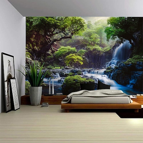 prächtige Waldwasserfalllandschaft Wandteppich Wandbild Kunst große Wandteppich Wandbild Dekoration Fotos Hintergrund Teppich Vorhänge Haus Schlafzimmer Wohnzimmer Dekoration Image