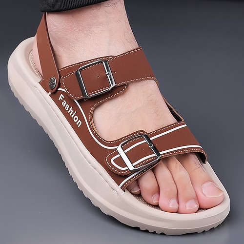 Flache Herren-Sandalen mit Schnallenriemen – trendiges und bequemes Schuhwerk für Freizeit und Urlaub Image
