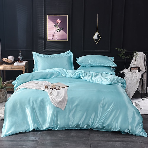 Einfärbige gewaschene Seide Ice Silk Satin simulierte Seide vier-teiliges Set Sommer Heimtextilien Bettzeug Image