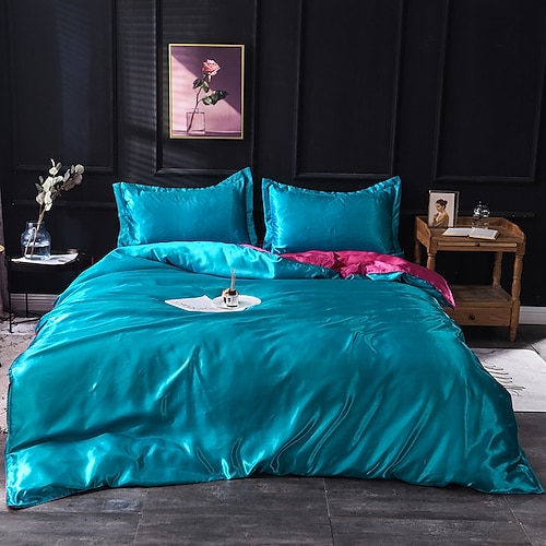 Einfärbige gewaschene Seide Ice Silk Satin simulierte Seide vier-teiliges Set Sommer Heimtextilien Bettzeug Image