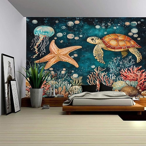 Meereslebewesen-Muster Hintergrund Landschaft hängende Tapisserie Wandbild Kunst große Wandteppich Wandbild Dekoration Fotos Hintergrund Teppich Vorhänge Home Schlafzimmer Wohnzimmer Dekoration Image