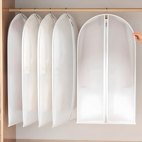 5er-Pack platzsparende Kleidersäcke zum Aufhängen mit selbstkomprimierendem Reißverschluss, Staubschutzhülle für Mäntel und Daunenjacken, Kleider-Organizer mit transparentem Fenster Image