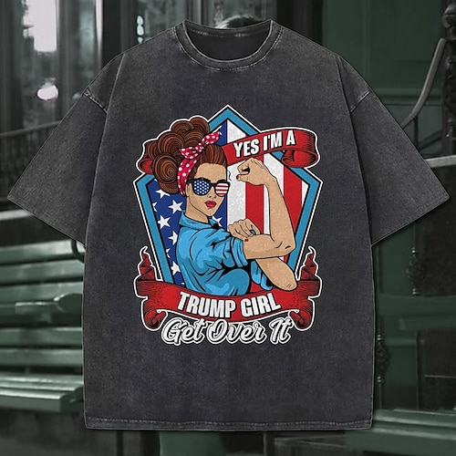 T-Shirt Übergroßes Acid-Wash-T-Shirt Retro Poster Retro-Mädchen 1950er Retro Vintage T-Shirt Ärmel Grafik für Paar Herren Damen Erwachsene Heißprägen für Maskerade Alltagstauglich Image