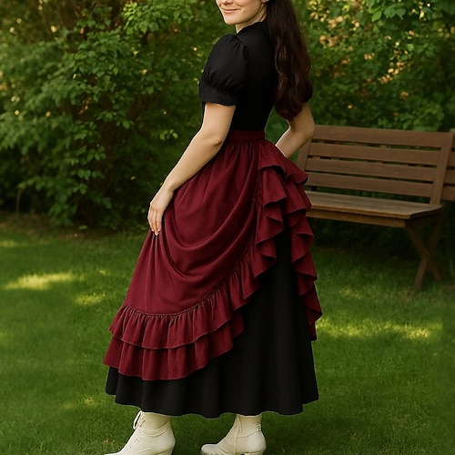 Punk Gothic Mittelalterlich Renaissance Rock Cosplay Kostüm Maxirock Einfarbig Kostüm Damen Keltisch Seeräuber Fantasie Halloween Karneval Maskerade Karneval Alltagstauglich Erwachsene Rock Image