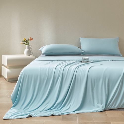 Kühlende organische Seide Sommerdecke maschinenwaschbar ultraweich atmungsaktiv leicht Bettdecke ideal für heiße Schläfer Sommernutzung Image