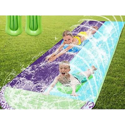 4,8 x 1,4 m lange Wasserrutschen und 2 Bodyboards, Rasen-Wasserrutsche, Sommer-Rutschbahn, Wasserspielzeug mit eingebautem Sprinkler für Wasserspaß im Garten im Freien für Kinder Image