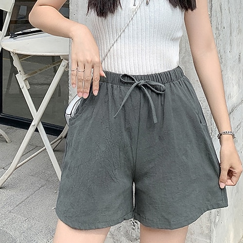 Damen Baumwoll Mischung Stoffhosen Schnitt Mode Streetwear Knielang Natürliche Taille Einfach Tasche Elastisches Kordelzugdesign Bequem Atmungsaktivität Ausgehen Wochenende Waldgrün Schwarz Türkis Image