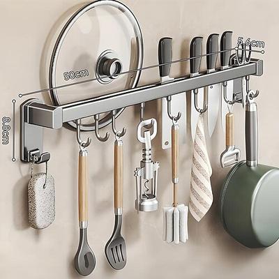 Multifunktionales Küchenregal mit Saugnapf, ABS, Aluminium, Haken-Aufhängestange an der Wand montierter Messerhalter, Schaufelaufhänger, Topfdeckelhalter, Komplettlösung zur Aufbewahrung von Image