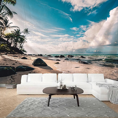 Strand Kokosnussbaum Landschaft Wandteppich Wand Kunst große Wandteppich Wandbild Dekor Fotografie Hintergrund Decke Vorhang Haus Schlafzimmer Wohnzimmer Dekoration Image