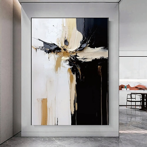 großes Ölgemälde handgemalt weiß und schwarz Ölgemälde handgemalt Wandkunst moderne abstrakte Malerei auf Leinwand Wandkunst neutrale abstrakte Wandkunst Wanddekoration Gemälde Image