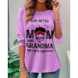 Muttertag Damen Bluse Grafik Buchstaben Lässig Regulär Tops Daily Print Weiß Gelb Hellgrün Rosa Blau MOM