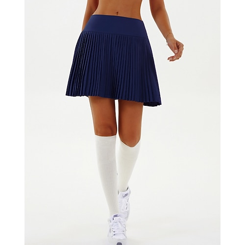 Damen Patchwork Einfarbig Lässiger Rock Tennisröcke Tennisröcke mit Shorts Plissiert Seitentaschen Atmungsaktiv Tennis Golfspiel Pickleball Unterteile Schwarz Weiß Rosa Tennisbekleidung Image